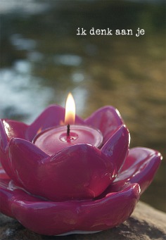 Fair Trade Photo Greeting Card Candle, Closeup, Condolence-Sympathy, Day, Flame, Horizontal, Lotus flower, Outdoor, Peru, Pink, River, South America, Thinking of you, Water