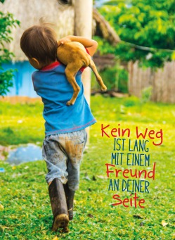 Fair Trade Photo Greeting Card Activity, Animals, Carrying, Colour image, Cute, Dog, Friendship, Happiness, Luck, One boy, People, Peru, Puppy, Rural, South America, Streetlife, Vertical