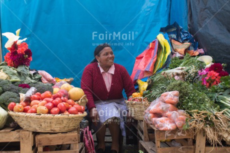 Fair Trade Photo Activity, Agriculture, Colour image, Day, Entrepreneurship, Food and alimentation, Horizontal, Latin, Looking away, Market, One woman, Outdoor, People, Peru, Portrait fullbody, Selling, Smiling, South America, Streetlife