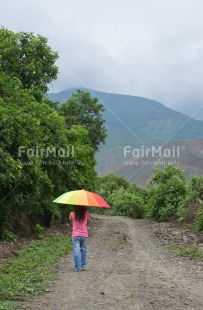 Fair Trade Photo Colour image, Confirmation, One girl, Outdoor, People, Peru, Rural, South America, Travel, Umbrella, Vertical