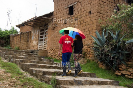 Fair Trade Photo Activity, Colour image, Horizontal, Outdoor, Peru, South America, Stairs, Together, Umbrella, Walking