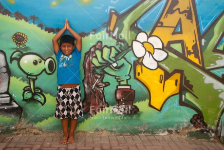 Fair Trade Photo Casual clothing, Clothing, Colour image, Graffity, Health, Horizontal, Latin, One boy, Outdoor, People, Peru, South America, Together, Urban, Wellness, Yoga