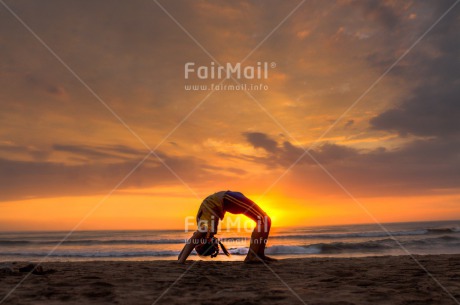 Fair Trade Photo Balance, Beach, Colour image, Evening, Horizontal, One girl, Outdoor, Peace, People, Sea, Sky, Spirituality, Wellness, Yoga, Youth