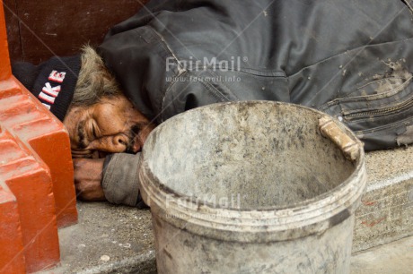 Fair Trade Photo Activity, Colour image, Horizontal, Old age, One man, People, Peru, Sleeping, South America, Streetlife