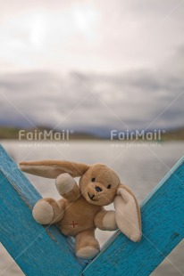 Fair Trade Photo Animals, Blue, Colour image, Lake, Peru, Rabbit, Sky, Smile, South America, Toy, Vertical, Water, Wood