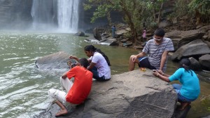 Taking Christmas pictures at the waterfall