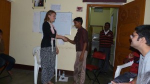 Anil and Anna doing a role play in the office Anil and Anna doing a role play in the office