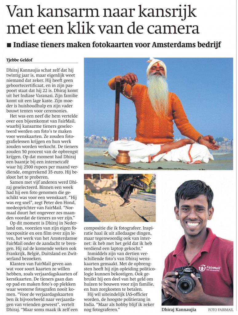 Dutch article in National Trouw Newspaper
