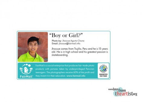 Fair Trade Photo Greeting Card Birth, Blue, Boy, Chicken, Colour image, Girl, Horizontal, New baby, People, Peru, Pink, South America Backside