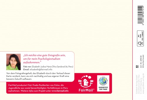 Fair Trade Photo Greeting Card Colour image, Heart, Horizontal, Love, Marriage, Peru, Red, South America, Thinking of you, Valentines day, Wedding, Wood Backside