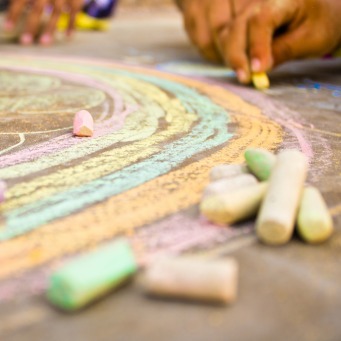 Fair Trade Photo Greeting Card Chalk, Child, Freedom, Friend, Friendship, Hand, Happiness, Happy, Rainbow