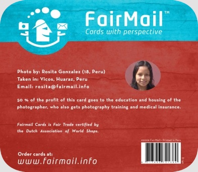 Fair Trade Photo Greeting Card Care, Caring, Colour image, Day, Environment, Friendship, Giving, Green, Growth, Hand, Moving, Nature, Outdoor, Peru, Plant, Red, Responsibility, South America, Spirituality, Spring, Sustainability, Trust, Values, Vertical, Wellness Backside