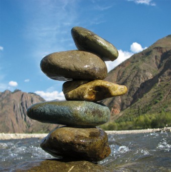 Fair Trade Photo Greeting Card Balance, Colour image, Condolence-Sympathy, Day, Get well soon, Horizontal, Nature, Outdoor, Peru, Rural, Scenic, Sky, South America, Spirituality, Stone, Thinking of you, Water, Wellness