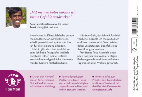 Fair Trade Photo Greeting Card Animals, Asia, Baby, Birth, Colour image, Cute, Horizontal, India, Low angle view, New baby, Rabbit, Shoe, Sky, Washingline Backside