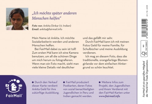 Fair Trade Photo Greeting Card Asia, Ceremony, Colour image, Condolence-Sympathy, Day, Ethnic-folklore, Flower, Food and alimentation, Fruits, Hand, Henna, Horizontal, India, Orange, Outdoor, Spirituality, Tattoo Backside