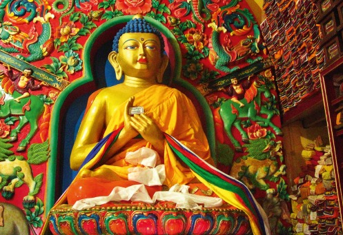 Fair Trade Photo Greeting Card Asia, Buddhastatue, Buddhism, Colour image, Day, Hope, Horizontal, India, Indoor, Monestary, Reflection, Religion, Spirituality, Temple, Wisdom