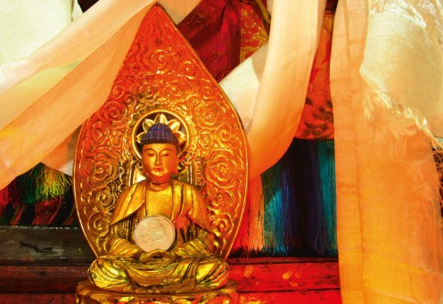 Fair Trade Photo Greeting Card Asia, Buddhastatue, Buddhism, Colour image, Day, Hope, Horizontal, India, Indoor, Monestary, Reflection, Religion, Spirituality, Temple