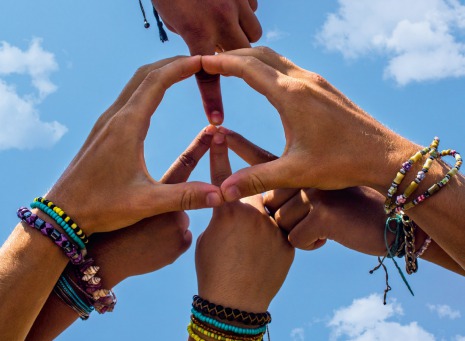 Fair Trade Photo Greeting Card Blue, Colour image, Cooperation, Day, Friendship, Hand, Horizontal, Outdoor, Peace, Peru, Sky, South America