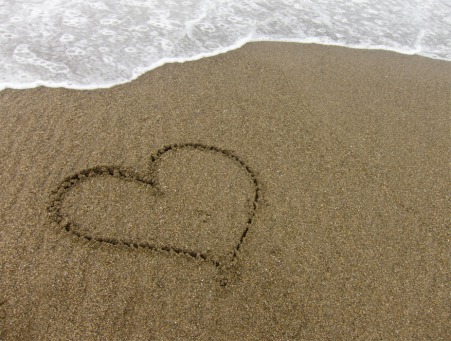 Fair Trade Photo Greeting Card Beach, Closeup, Colour image, Day, Heart, Horizontal, Love, Outdoor, Peru, Sand, Sea, South America, Valentines day, Water