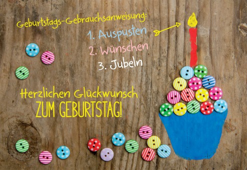 Fair Trade Photo Greeting Card Birthday, Button, Cake, Candle, Closeup, Colour image, Cupcake, Flame, Invitation, Party, Peru, Shooting style, South America, Vertical, Wood