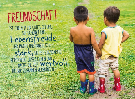 Fair Trade Photo Greeting Card Boot, Colour image, Cute, Friendship, Grass, Happiness, Horizontal, Luck, People, Peru, Rural, South America, Together, Two boys