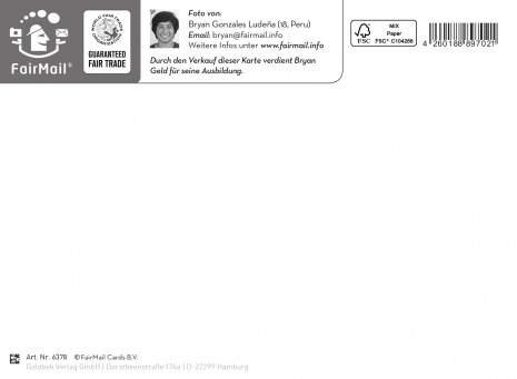 Fair Trade Photo Greeting Card Colour image, Heart, Horizontal, Love, Peru, South America, Valentines day Backside