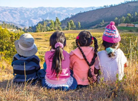 Fair Trade Photo Greeting Card Activity, Colour image, Friendship, Group of girls, Horizontal, People, Peru, Rural, Scenic, Sitting, South America, Travel