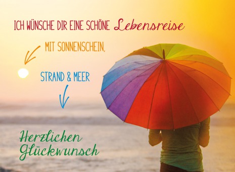 Fair Trade Photo Greeting Card Beach, Colour image, Evening, Horizontal, One girl, Outdoor, People, Sea, Summer, Sunset, Umbrella