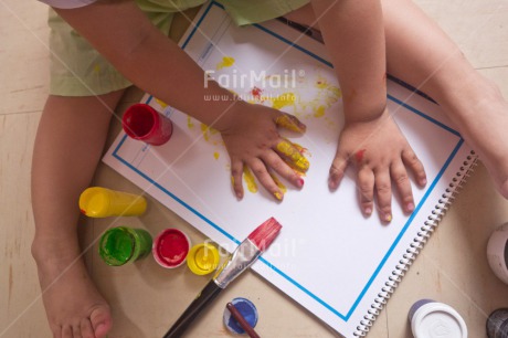 Fair Trade Photo Activity, Brush, Closeup, Colour image, High angle view, Horizontal, One child, Paint, Painting, Peru, Playing, Shooting style, South America