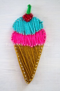 Fair Trade Photo Cherry, Colour image, Crafts, Food and alimentation, Holiday, Ice cream, Multi-coloured, Peru, Seasons, South America, Summer, Vertical, Wool