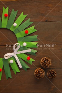 Fair Trade Photo Brown, Christmas, Circle, Colour image, Decoration, Green, Indoor, Peru, Pine, Ribbon, Seasons, South America, Table, Winter, Wood