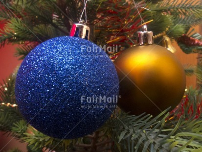 Fair Trade Photo Blue, Christmas, Christmas ball, Colour image, Gold, Horizontal, Indoor, Peru, South America, Tabletop, Tree
