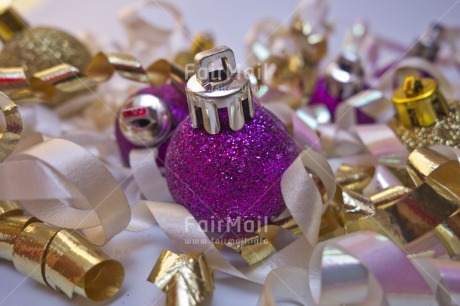 Fair Trade Photo Christmas, Christmas ball, Closeup, Colour image, Decoration, Gold, Horizontal, Indoor, Peru, Purple, Silver, South America, Studio, Tabletop