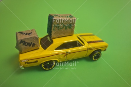 Fair Trade Photo Activity, Car, Carrying, Colour image, Good trip, Green, Horizontal, Moving, New home, Peru, South America, Studio, Transport, Yellow