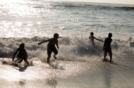 Fair Trade Photo Activity, Beach, Colour image, Emotions, Friendship, Group of boys, Happiness, People, Peru, Playing, Sea, South America, Sport, Water