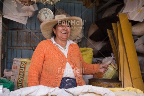 Fair Trade Photo Activity, Agriculture, Colour image, Dailylife, Day, Entrepreneurship, Hat, Horizontal, Latin, Looking away, Market, One woman, Outdoor, People, Peru, Portrait halfbody, Selling, Smiling, Sombrero, South America