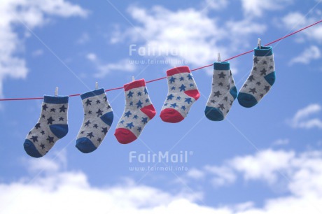 Fair Trade Photo Birth, Clouds, Colour image, Horizontal, New baby, Peru, Sky, Sock, South America, Summer, Washingline