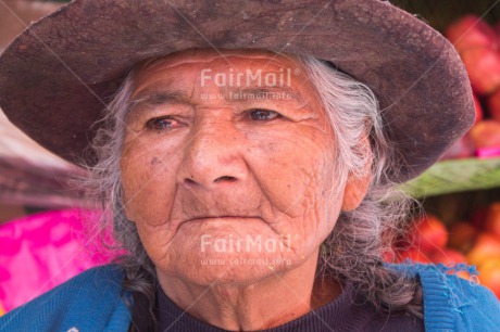 Fair Trade Photo Activity, Colour image, Hat, Horizontal, Looking away, Old age, One woman, People, Peru, Portrait headshot, Sombrero, South America