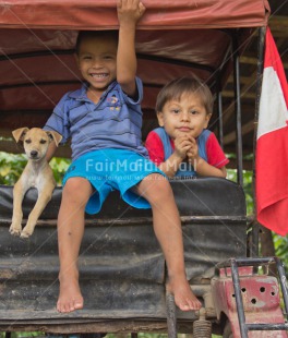 Fair Trade Photo Activity, Animals, Casual clothing, Clothing, Colour image, Dog, Friendship, Horizontal, Latin, People, Playing, Rural, Smiling, Streetlife, Two boys