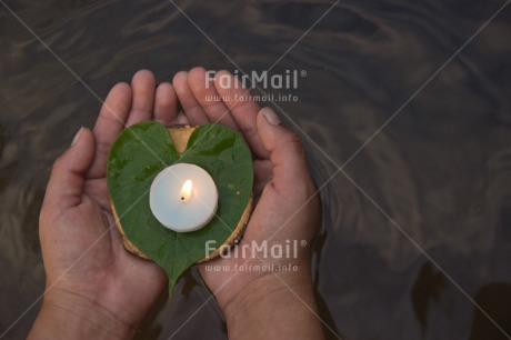 Fair Trade Photo Candle, Colour image, Condolence-Sympathy, Flame, Horizontal, Leaf, Peru, South America, Thinking of you, Water