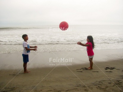Fair Trade Photo 10-15 years, 5 -10 years, Activity, Ball, Beach, Children, Colour image, Day, Holiday, Horizontal, Ocean, People, Peru, Playing, Sand, Sea, Seasons, South America, Summer, Water