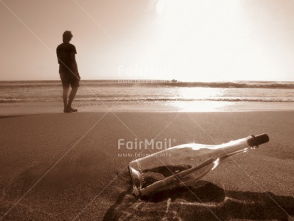 Fair Trade Photo Beach, Bottle, Evening, Friendship, Horizontal, Love, One person, Outdoor, Peru, Sand, Sea, South America, Thinking of you, Travel