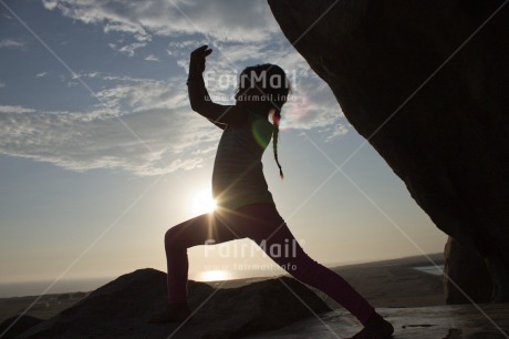 Fair Trade Photo Clouds, Colour image, Evening, Horizontal, One girl, Outdoor, People, Peru, Silhouette, Sky, South America, Sunset, Yoga