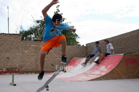 Fair Trade Photo Colour image, Day, Group of boys, Horizontal, Outdoor, People, Peru, Skateboard, Skater, Skating, South America, Sport