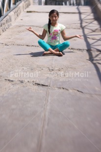 Fair Trade Photo Activity, Colour image, Meditating, One girl, Outdoor, People, Peru, Sitting, South America, Vertical, Yoga