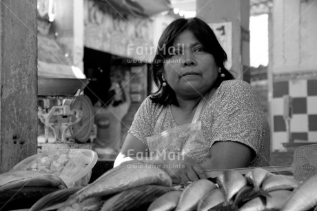 Fair Trade Photo Black and white, Entrepreneurship, Fisheries, Horizontal, Market, One woman, People, Peru, Selling, Shooting style, South America