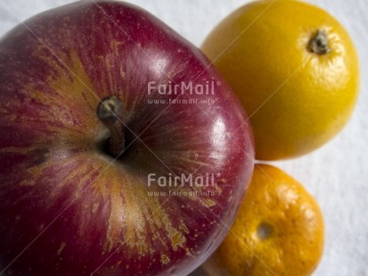 Fair Trade Photo Apple, Closeup, Colour image, Food and alimentation, Fruits, Get well soon, High angle view, Horizontal, Indoor, Orange, Peru, Red, South America, Tabletop