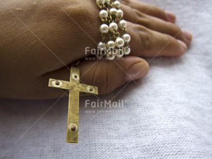 Fair Trade Photo Activity, Christianity, Closeup, Colour image, Cross, Hand, Horizontal, Peru, Praying, South America