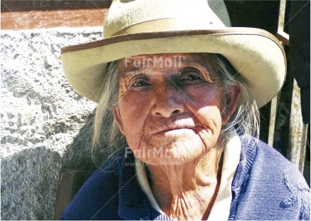 Fair Trade Photo Activity, Clothing, Colour image, Hat, Horizontal, Looking at camera, Old age, One woman, People, Peru, Portrait headshot, South America, Wisdom