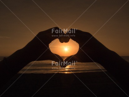 Fair Trade Photo Beach, Colour image, Evening, Hand, Heart, Horizontal, Love, Outdoor, Peru, Romantic, Sea, South America, Summer, Sunset, Valentines day